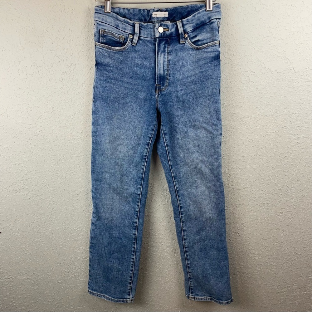 GOOD AMERICAN Good Legs Straight Distressed Pockets Jean in Indigo